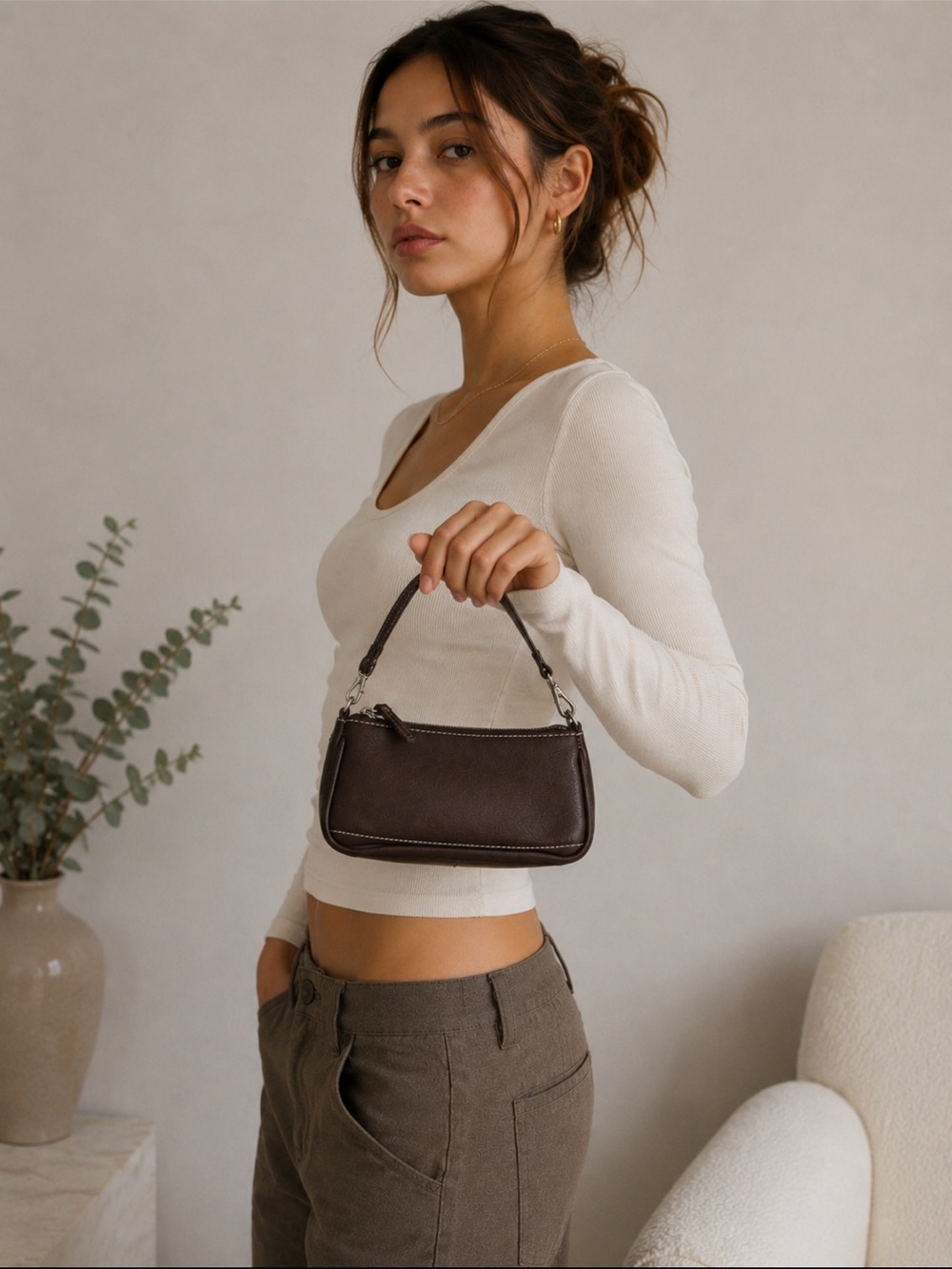 Coach Vintage Hampton Y2K Brown Leather Mini Demi Bag 7785